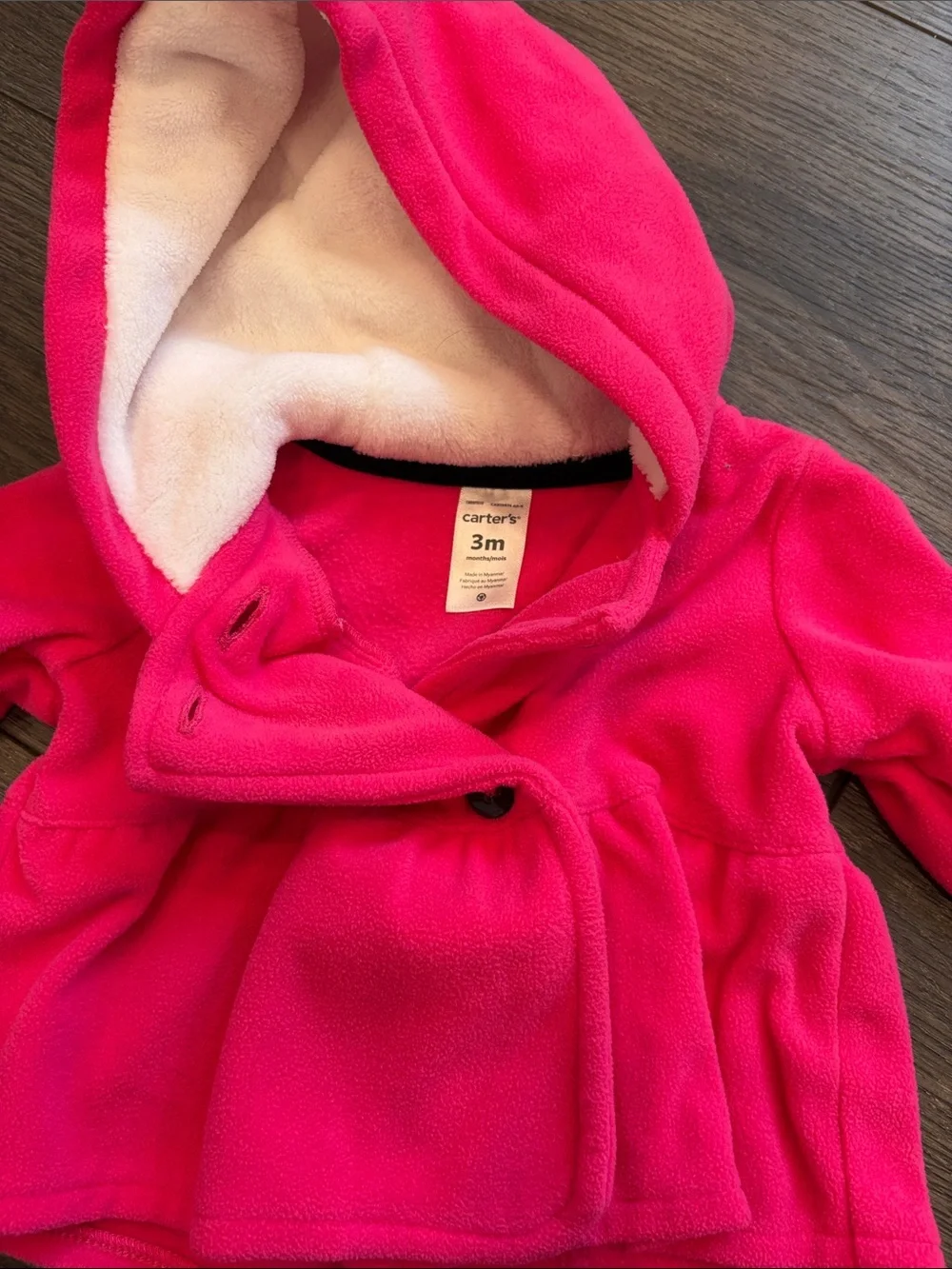 Carter's Bright Pink Hooded Double-Breasted Pea Coat